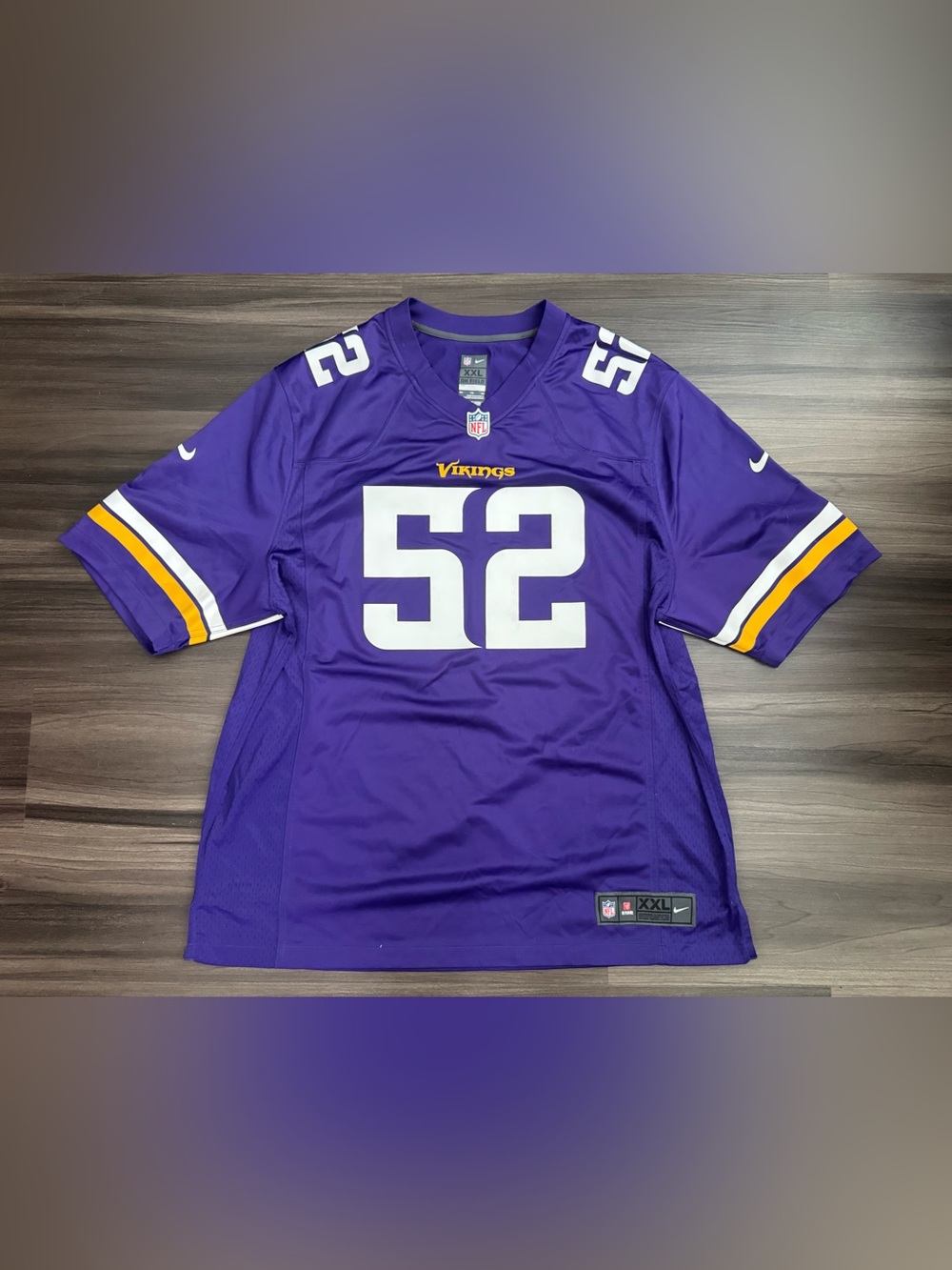 Nike Minnesota Vikings Chad Greenway #52 NFL On Field Game Home Jersey Men 2XL